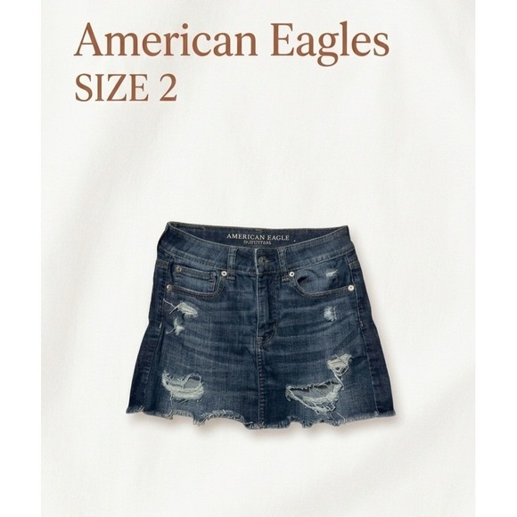 American Eagle Outfitters Dresses & Skirts - American Eagle Distressed Denim Mini Skirt Women's Size 2 Y2K Grunge